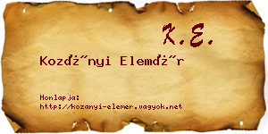 Kozányi Elemér névjegykártya